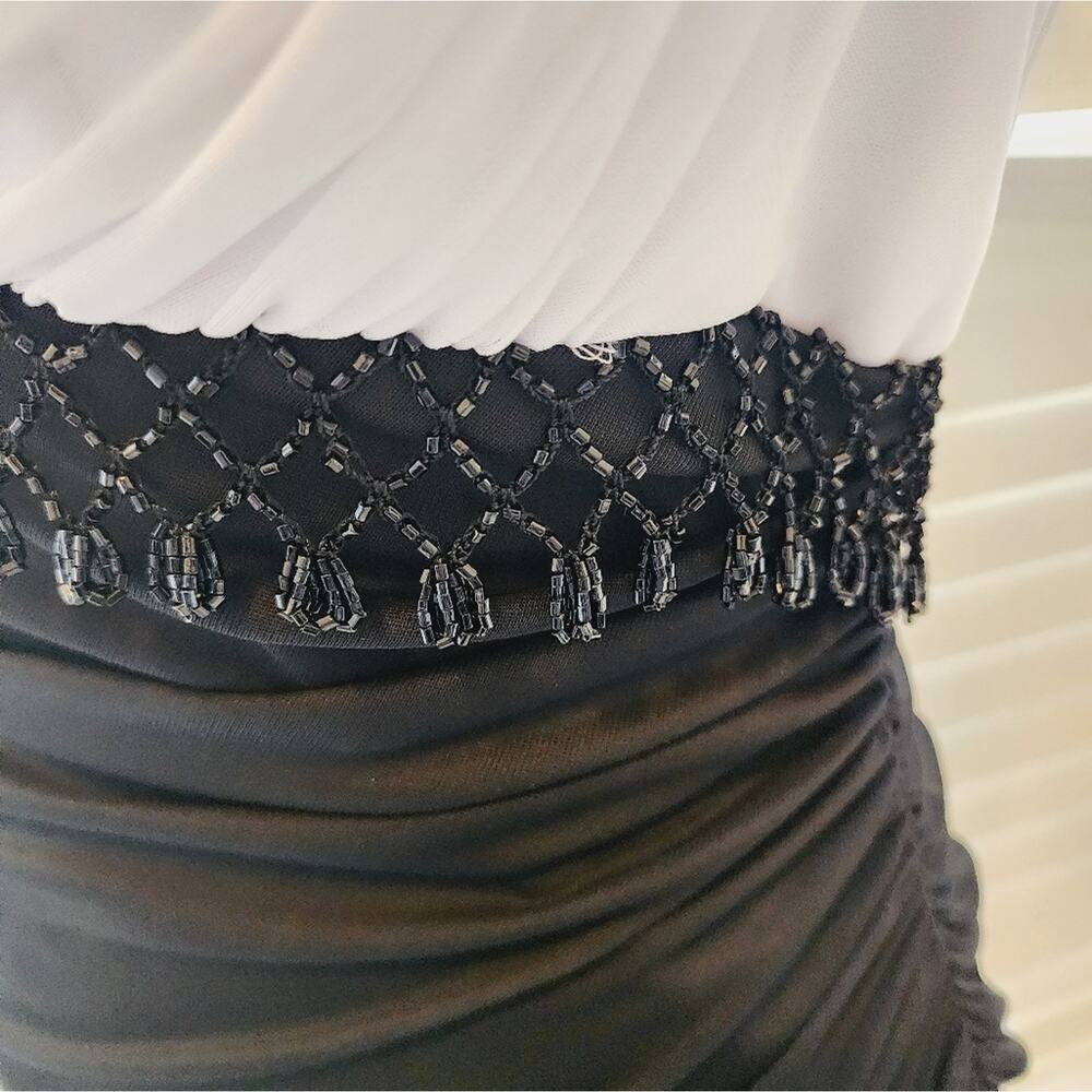 BETSY & ADAM NEW BLACK / WHITE BEADED V NECK SIZE 10 DRESS - Picture 3 of 10